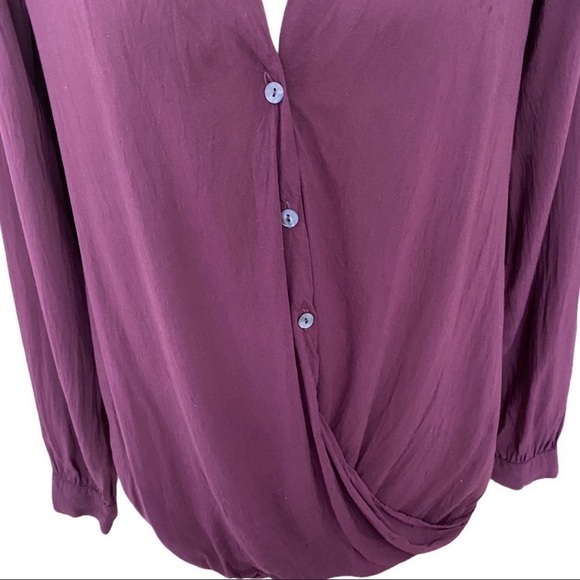 VELVET Brand Maroon Flowy High-Low Button Front Faux Wrap Long Sleeve Blouse S - Picture 5 of 10